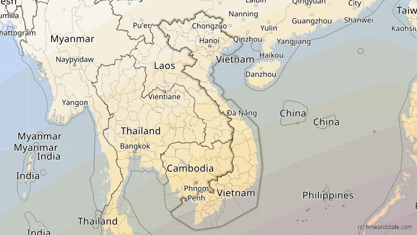 A map of Vietnam, showing the path of the 26. Jan 2009 Ringförmige Sonnenfinsternis