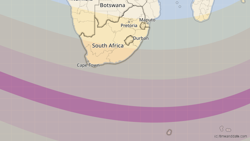A map of Südafrika, showing the path of the 26. Jan 2009 Ringförmige Sonnenfinsternis