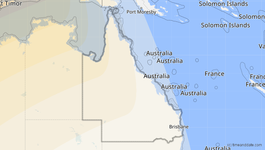 A map of Queensland, Australien, showing the path of the 26. Jan 2009 Ringförmige Sonnenfinsternis
