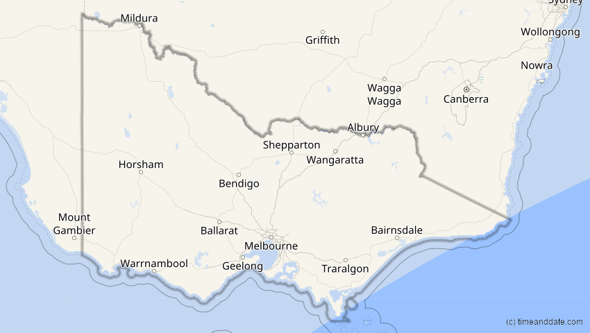 A map of Victoria, Australien, showing the path of the 26. Jan 2009 Ringförmige Sonnenfinsternis