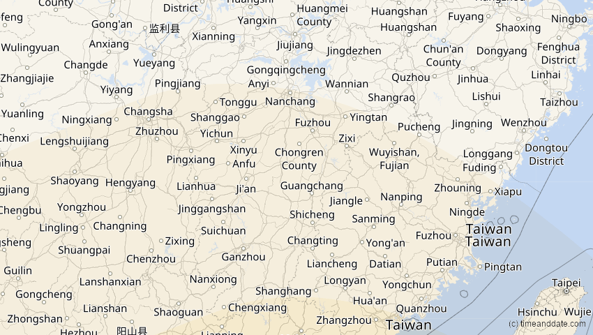A map of Jiangxi, China, showing the path of the 26. Jan 2009 Ringförmige Sonnenfinsternis