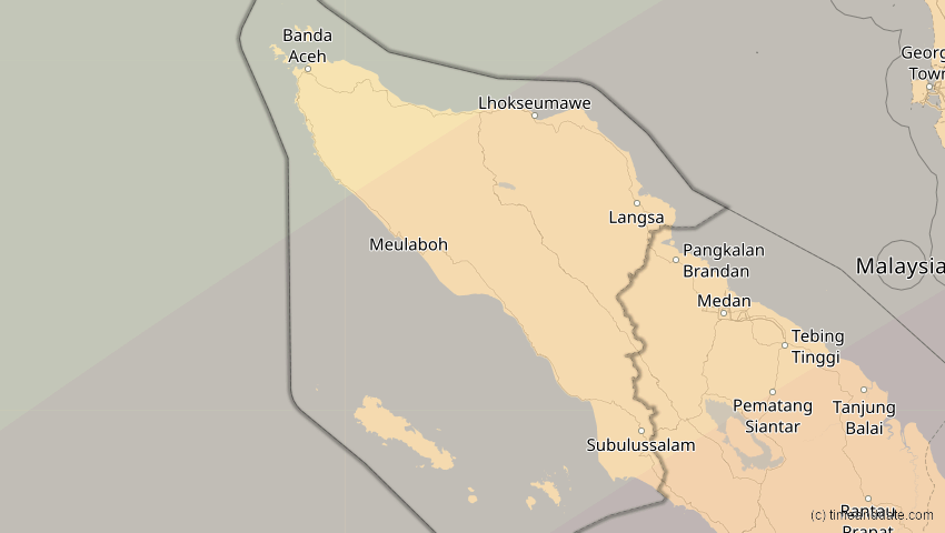 A map of Aceh, Indonesien, showing the path of the 26. Jan 2009 Ringförmige Sonnenfinsternis