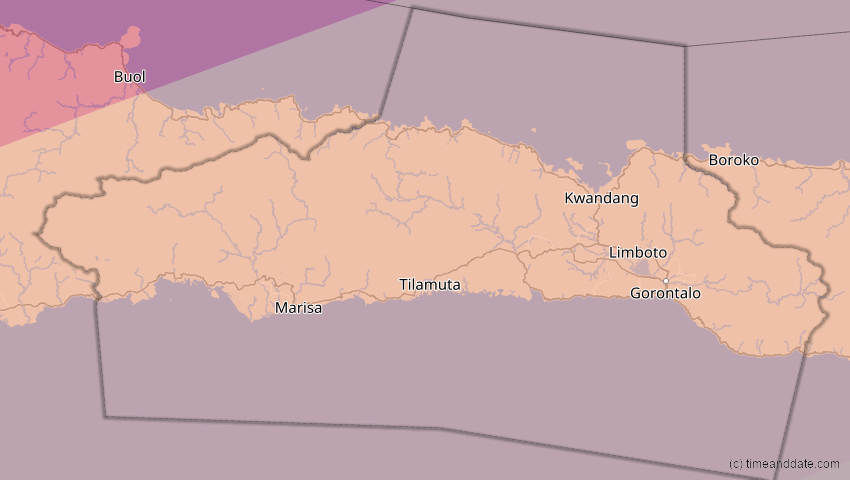 A map of Gorontalo, Indonesien, showing the path of the 26. Jan 2009 Ringförmige Sonnenfinsternis