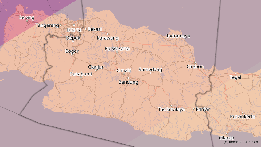 A map of Jawa Barat, Indonesien, showing the path of the 26. Jan 2009 Ringförmige Sonnenfinsternis