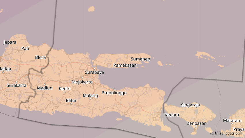 A map of Jawa Timur, Indonesien, showing the path of the 26. Jan 2009 Ringförmige Sonnenfinsternis