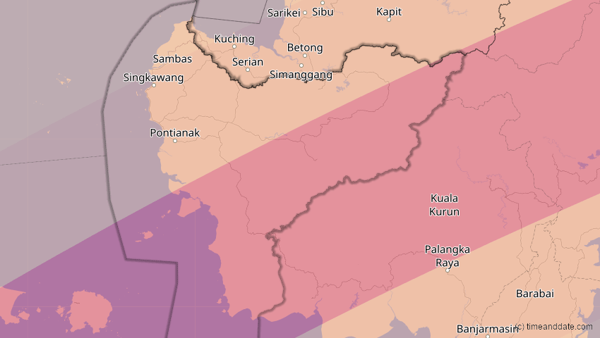 A map of Kalimantan Barat, Indonesien, showing the path of the 26. Jan 2009 Ringförmige Sonnenfinsternis