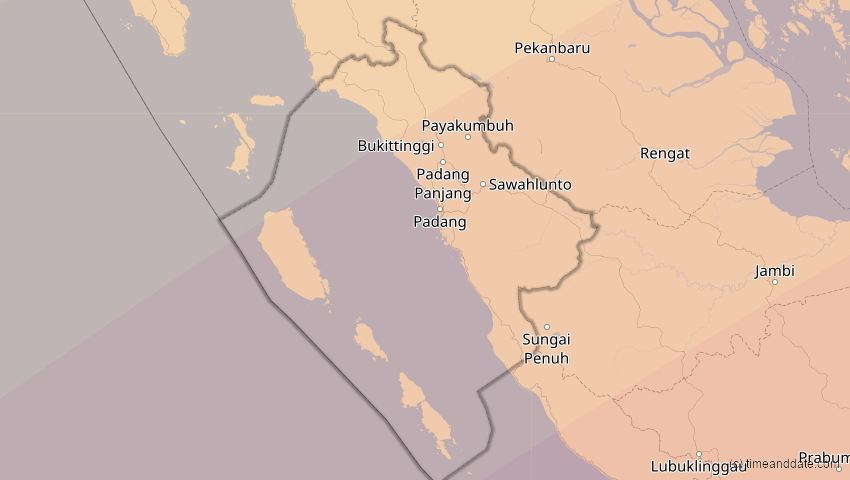 A map of Sumatera Barat, Indonesien, showing the path of the 26. Jan 2009 Ringförmige Sonnenfinsternis