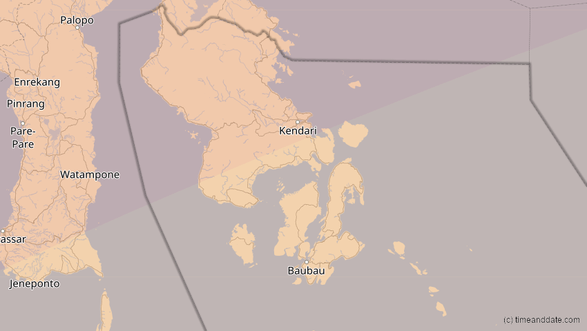 A map of Sulawesi Tenggara, Indonesien, showing the path of the 26. Jan 2009 Ringförmige Sonnenfinsternis