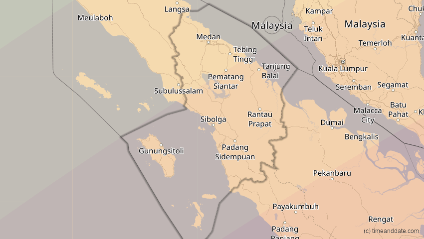 A map of Sumatera Utara, Indonesien, showing the path of the 26. Jan 2009 Ringförmige Sonnenfinsternis