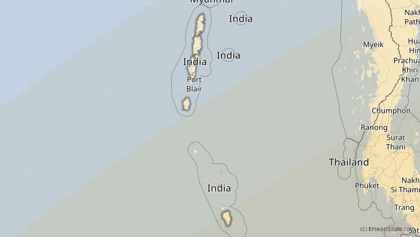 A map of Andamanen und Nikobaren, Indien, showing the path of the 26. Jan 2009 Ringförmige Sonnenfinsternis