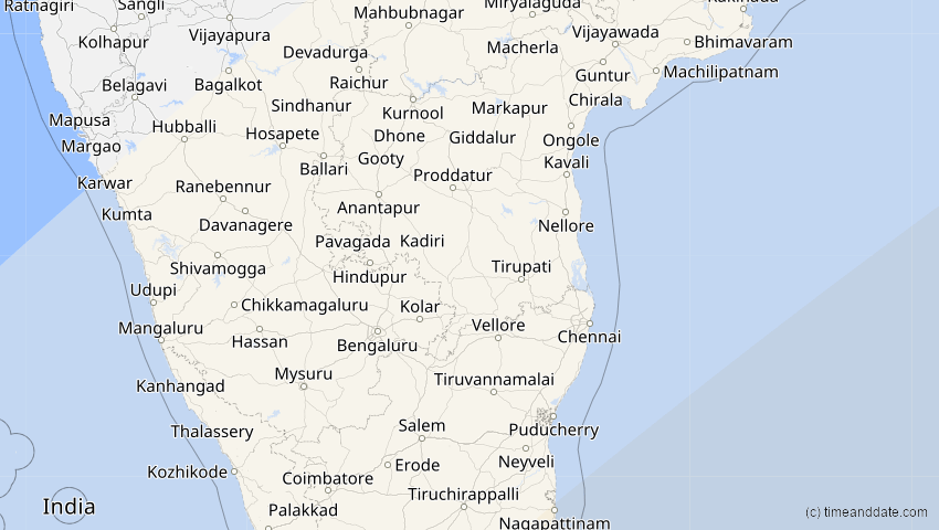 A map of Pondicherry, Indien, showing the path of the 26. Jan 2009 Ringförmige Sonnenfinsternis
