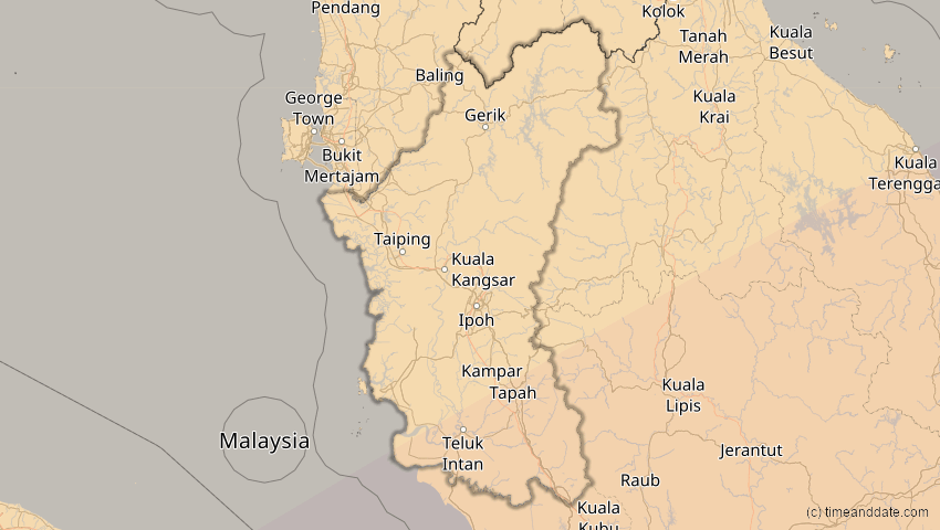 A map of Perak, Malaysia, showing the path of the 26. Jan 2009 Ringförmige Sonnenfinsternis