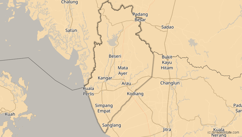 A map of Perlis, Malaysia, showing the path of the 26. Jan 2009 Ringförmige Sonnenfinsternis
