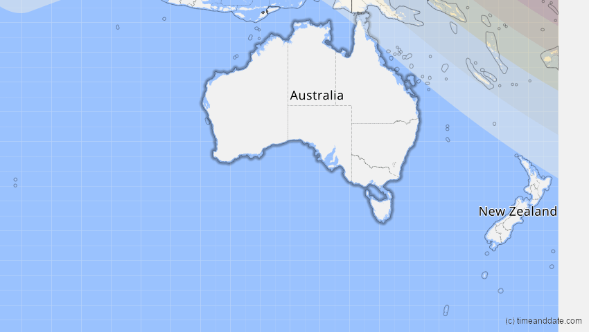 A map of Australien, showing the path of the 22. Jul 2009 Totale Sonnenfinsternis
