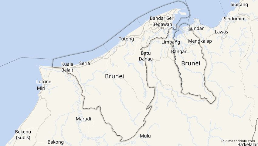 A map of Brunei, showing the path of the 22. Jul 2009 Totale Sonnenfinsternis