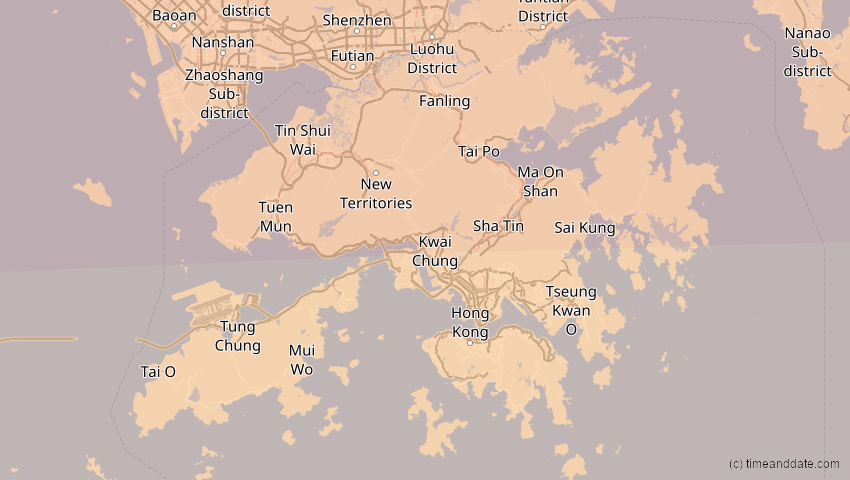 A map of Hongkong, showing the path of the 22. Jul 2009 Totale Sonnenfinsternis
