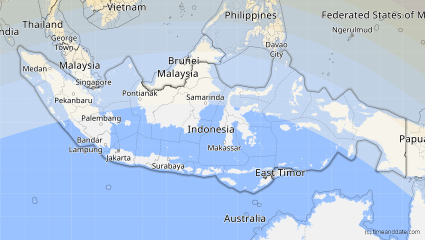 A map of Indonesien, showing the path of the 22. Jul 2009 Totale Sonnenfinsternis