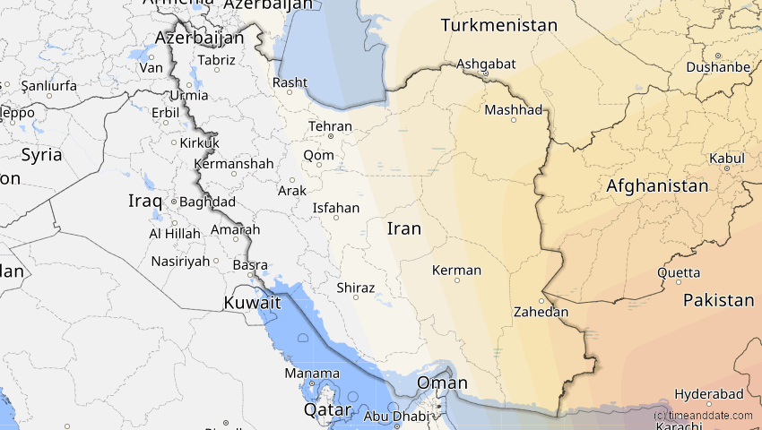 A map of Iran, showing the path of the 22. Jul 2009 Totale Sonnenfinsternis