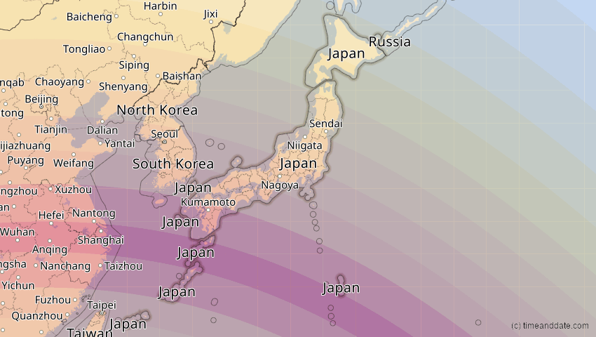 A map of Japan, showing the path of the 22. Jul 2009 Totale Sonnenfinsternis