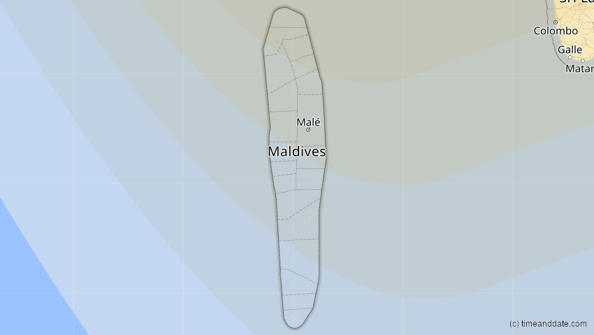 A map of Malediven, showing the path of the 22. Jul 2009 Totale Sonnenfinsternis