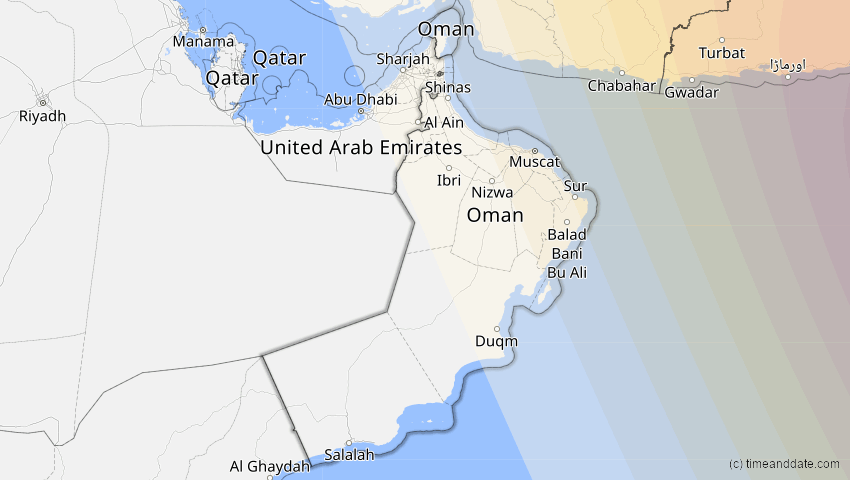 A map of Oman, showing the path of the 22. Jul 2009 Totale Sonnenfinsternis