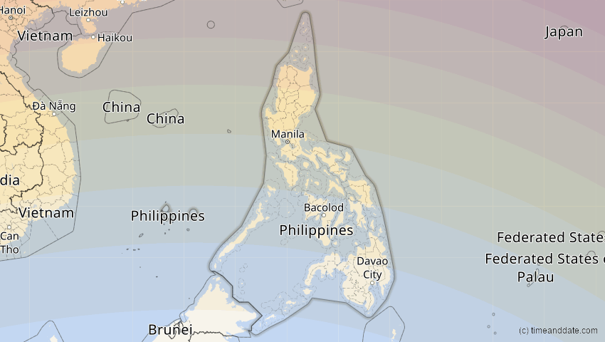 A map of Philippinen, showing the path of the 22. Jul 2009 Totale Sonnenfinsternis