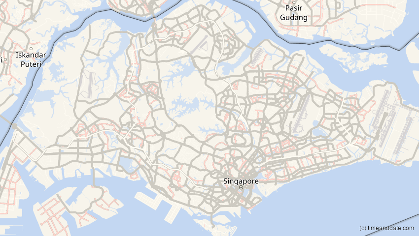 A map of Singapur, showing the path of the 22. Jul 2009 Totale Sonnenfinsternis