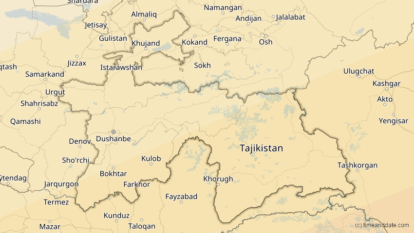 A map of Tadschikistan, showing the path of the 22. Jul 2009 Totale Sonnenfinsternis