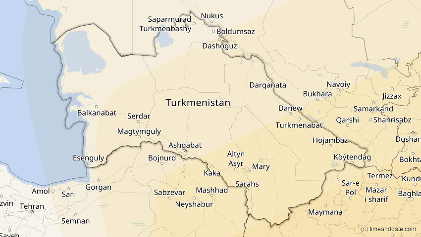 A map of Turkmenistan, showing the path of the 22. Jul 2009 Totale Sonnenfinsternis