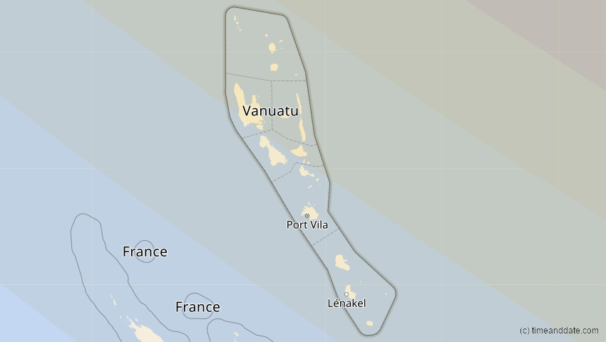 A map of Vanuatu, showing the path of the 22. Jul 2009 Totale Sonnenfinsternis