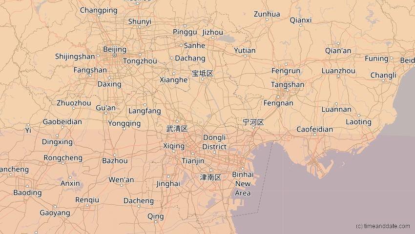 A map of Tianjín, China, showing the path of the 22. Jul 2009 Totale Sonnenfinsternis