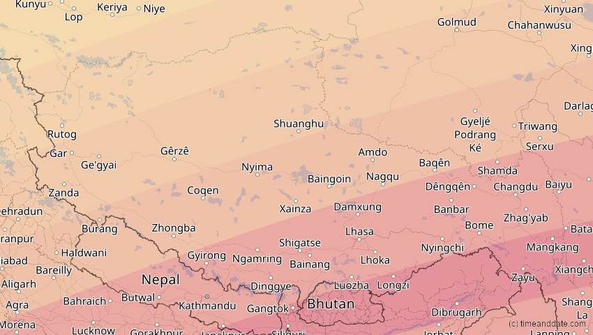 A map of Tibet, China, showing the path of the 22. Jul 2009 Totale Sonnenfinsternis