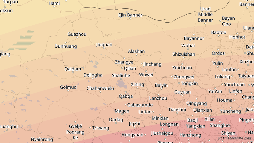 A map of Gansu, China, showing the path of the 22. Jul 2009 Totale Sonnenfinsternis