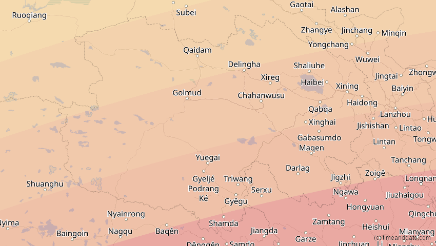 A map of Qinghai, China, showing the path of the 22. Jul 2009 Totale Sonnenfinsternis