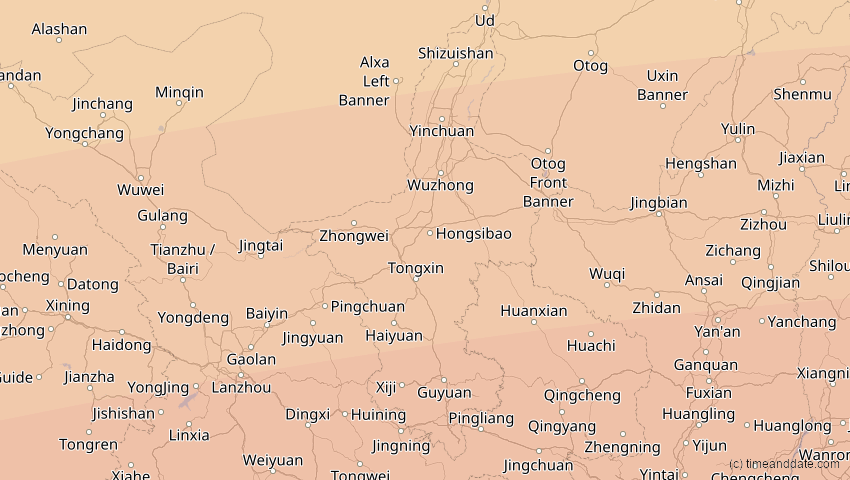 A map of Ningxia, China, showing the path of the 22. Jul 2009 Totale Sonnenfinsternis