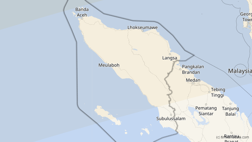 A map of Aceh, Indonesien, showing the path of the 22. Jul 2009 Totale Sonnenfinsternis