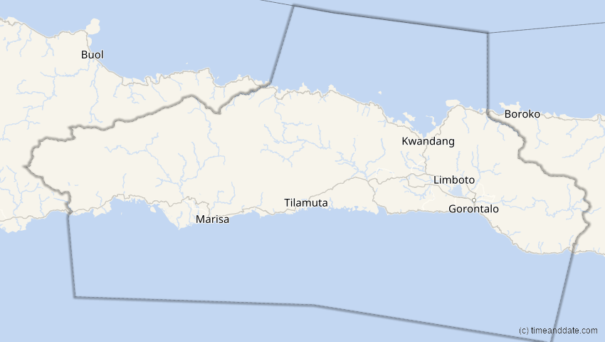 A map of Gorontalo, Indonesien, showing the path of the 22. Jul 2009 Totale Sonnenfinsternis