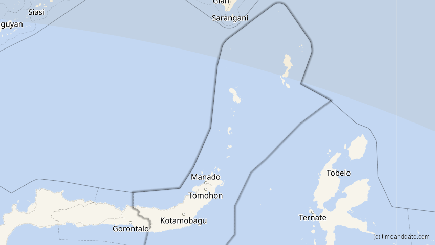 A map of Sulawesi Utara, Indonesien, showing the path of the 22. Jul 2009 Totale Sonnenfinsternis