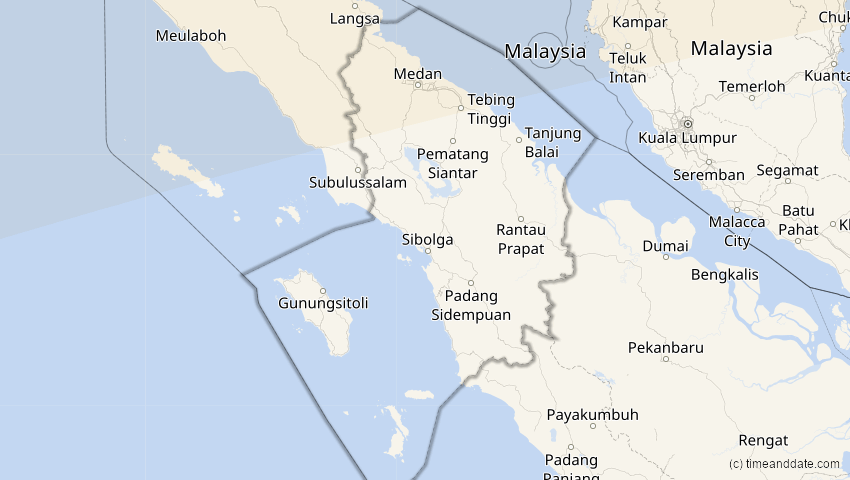 A map of Sumatera Utara, Indonesien, showing the path of the 22. Jul 2009 Totale Sonnenfinsternis