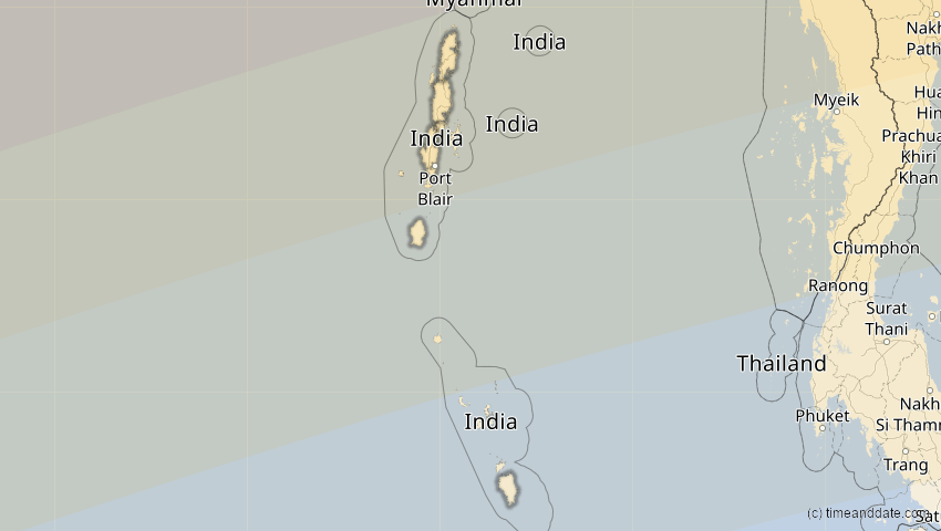 A map of Andamanen und Nikobaren, Indien, showing the path of the 22. Jul 2009 Totale Sonnenfinsternis