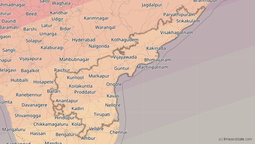 A map of Andhra Pradesh, Indien, showing the path of the 22. Jul 2009 Totale Sonnenfinsternis