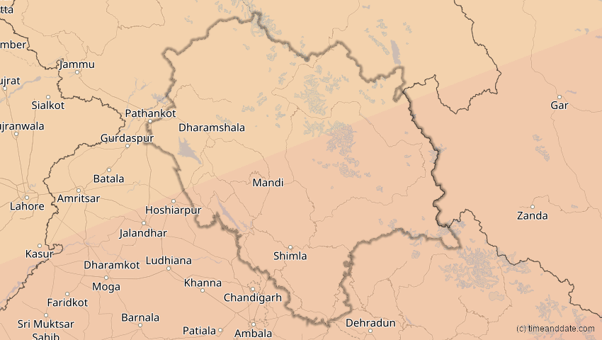 A map of Himachal Pradesh, Indien, showing the path of the 22. Jul 2009 Totale Sonnenfinsternis