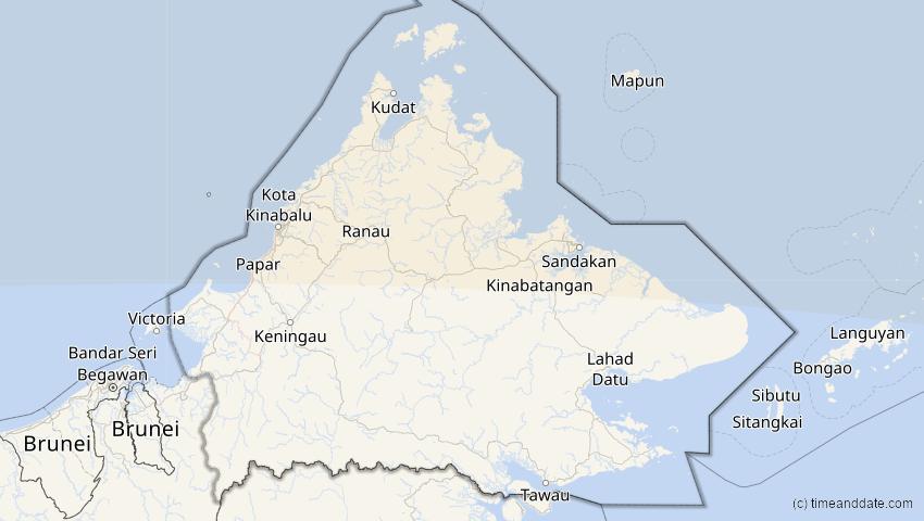 A map of Sabah, Malaysia, showing the path of the 22. Jul 2009 Totale Sonnenfinsternis