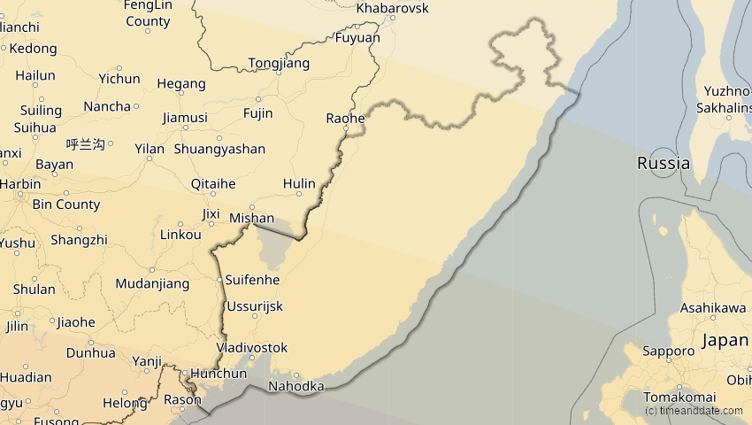 A map of Primorje, Russland, showing the path of the 22. Jul 2009 Totale Sonnenfinsternis