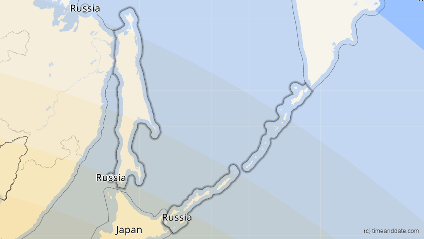 A map of Sachalin, Russland, showing the path of the 22. Jul 2009 Totale Sonnenfinsternis
