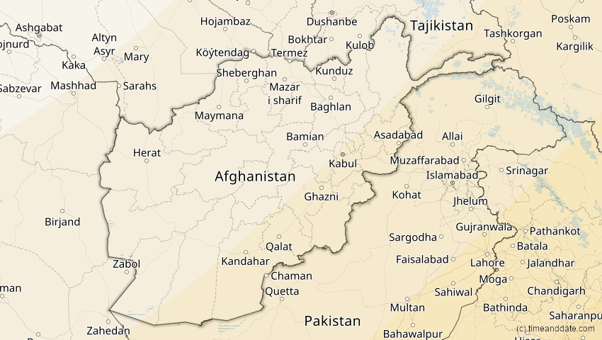 A map of Afghanistan, showing the path of the 15. Jan 2010 Ringförmige Sonnenfinsternis