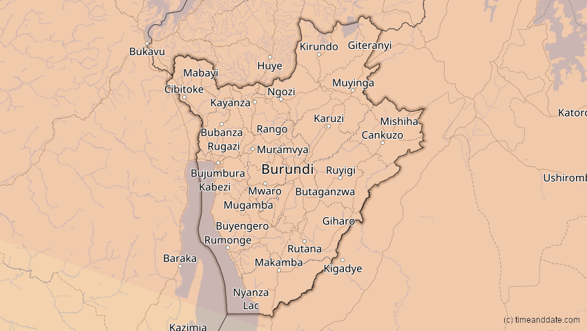 A map of Burundi, showing the path of the 15. Jan 2010 Ringförmige Sonnenfinsternis