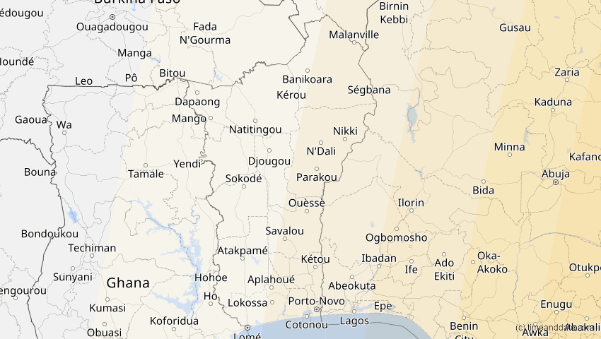 A map of Benin, showing the path of the 15. Jan 2010 Ringförmige Sonnenfinsternis
