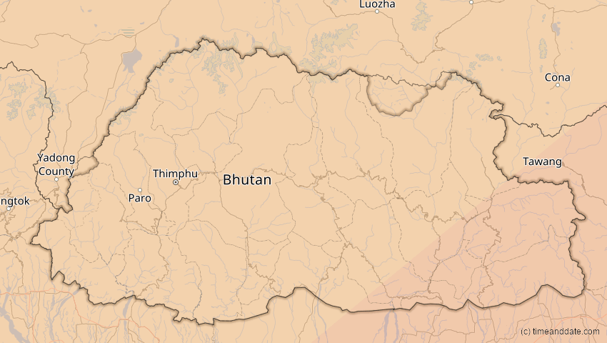 A map of Bhutan, showing the path of the 15. Jan 2010 Ringförmige Sonnenfinsternis