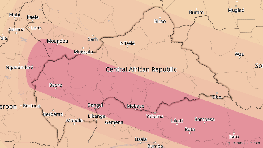 A map of Zentralafrikanische Republik, showing the path of the 15. Jan 2010 Ringförmige Sonnenfinsternis